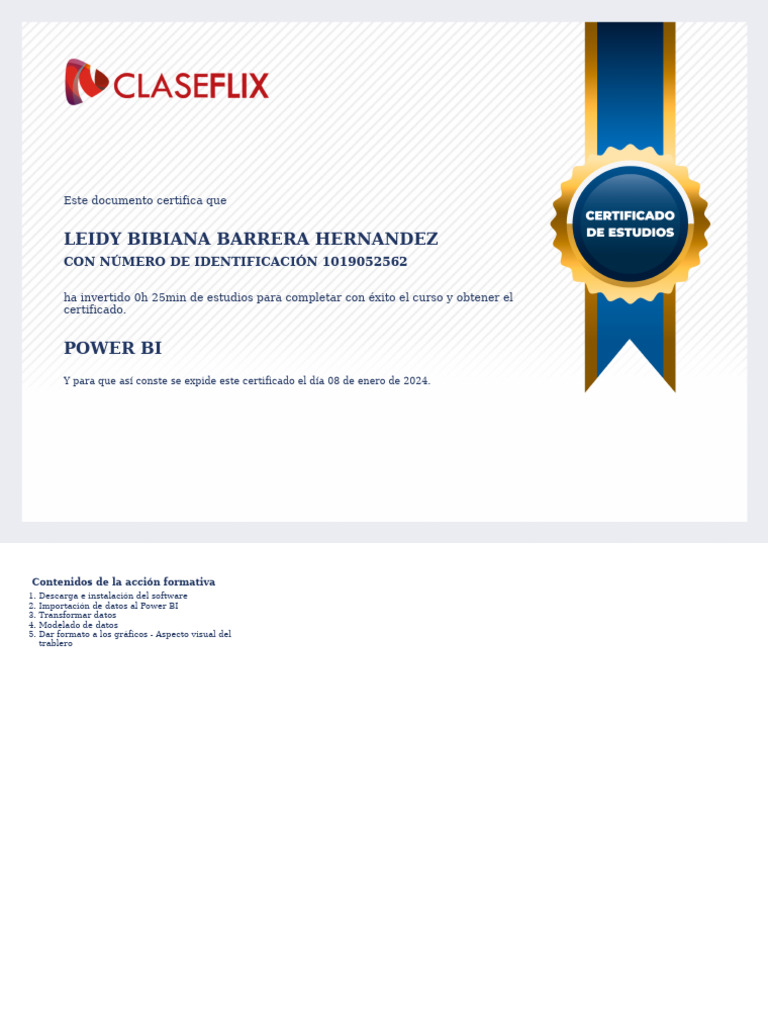 Certificado de Curso Power BI | PDF