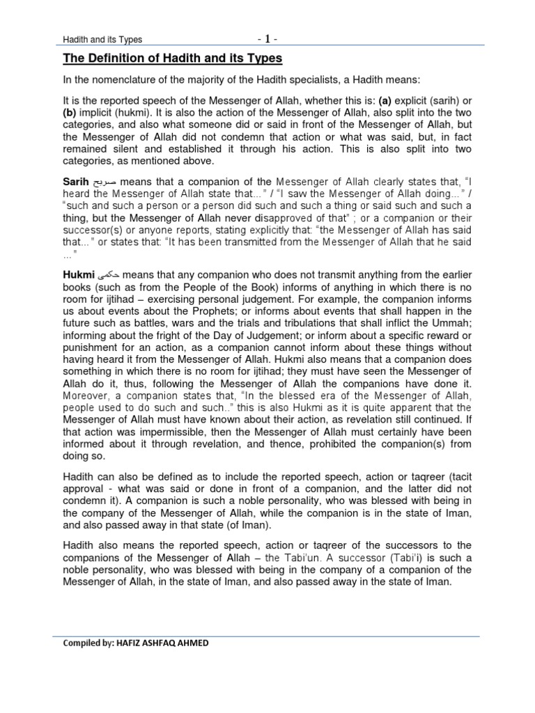 The Definition of Hadith and its Types