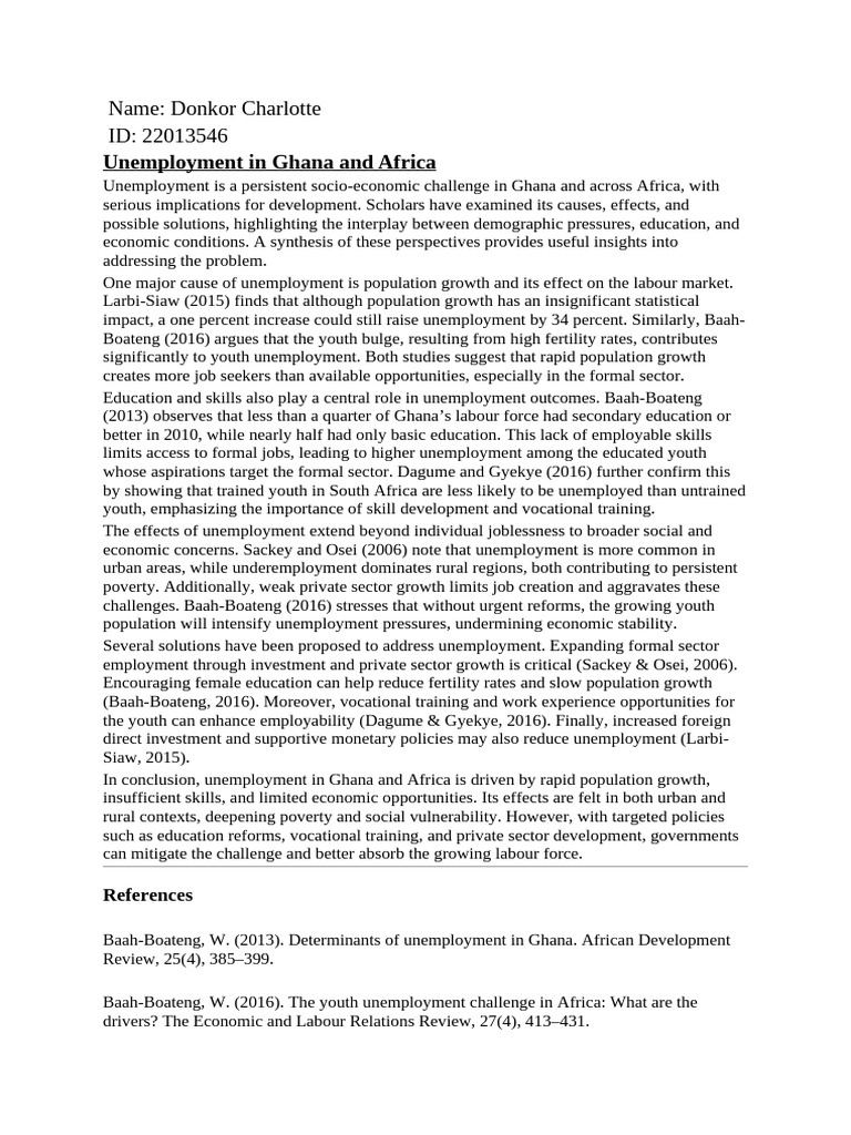 Unemployment Challenges in Ghana | PDF | Unemployment | Vocational ...