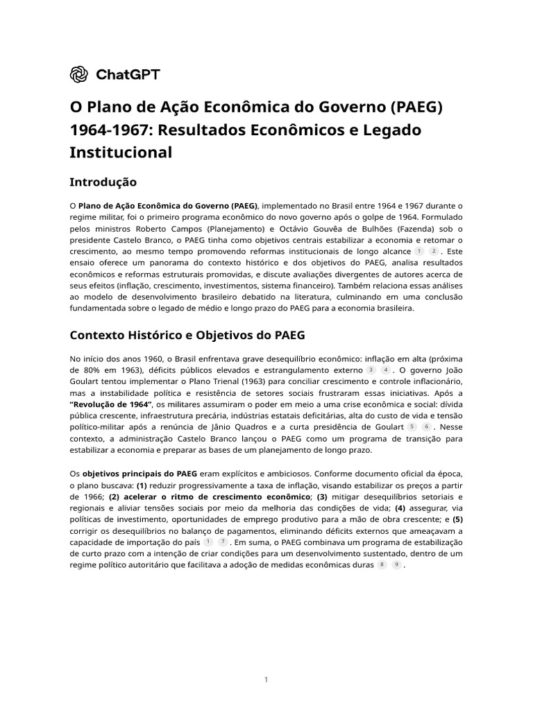 Legado do PAEG: Estabilização e Crescimento | PDF | Economia | Inflação