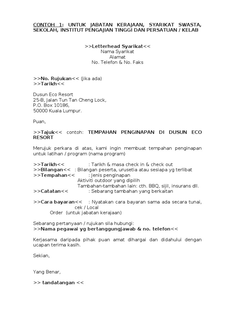 Contoh Surat Tempahan