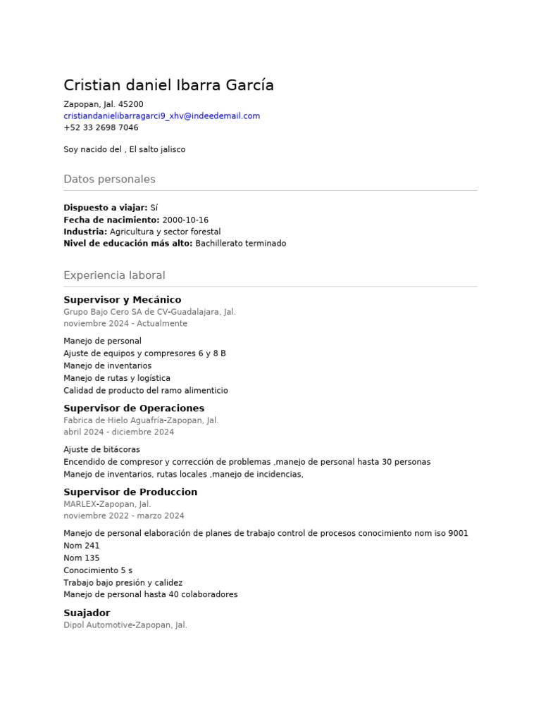 CV Cristian Daniel I Barra García | PDF