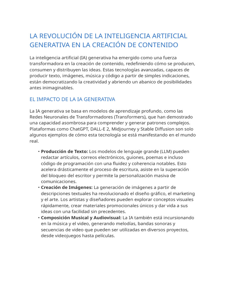 Impacto de la IA Generativa en Contenidos | PDF | Inteligencia ...