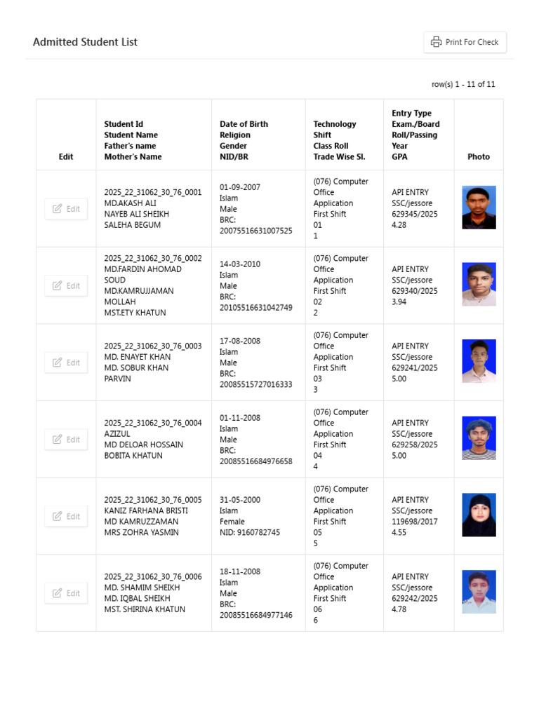 Admitted Student List 2025 | PDF