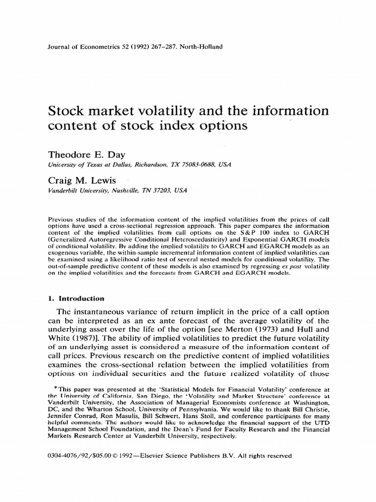 Stock Market Volatility and The Information Content of Stock Index ...