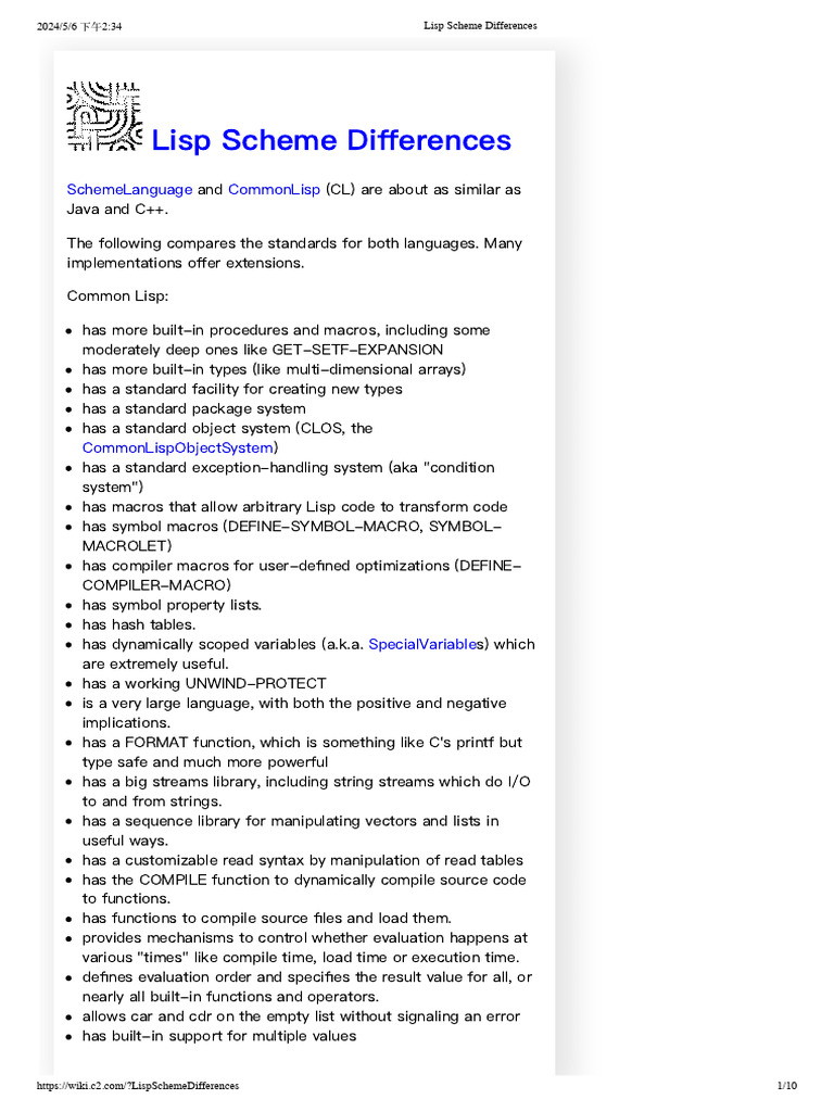 Key Differences Between Lisp and Scheme | PDF | Scheme (Programming ...
