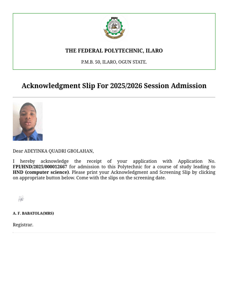 The Federal Polytechnic Ilaro | PDF