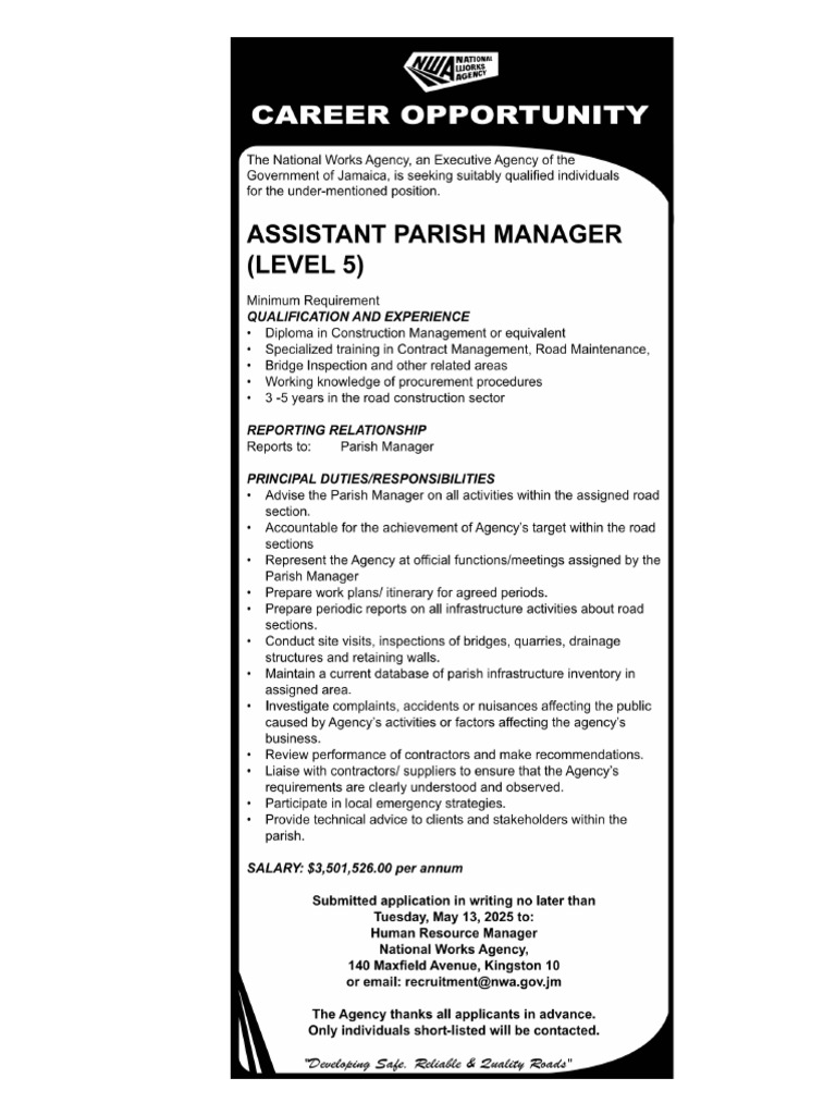 Career Opp Assistant Parish Manager - Level 5 - 4&11.5.2025 | PDF
