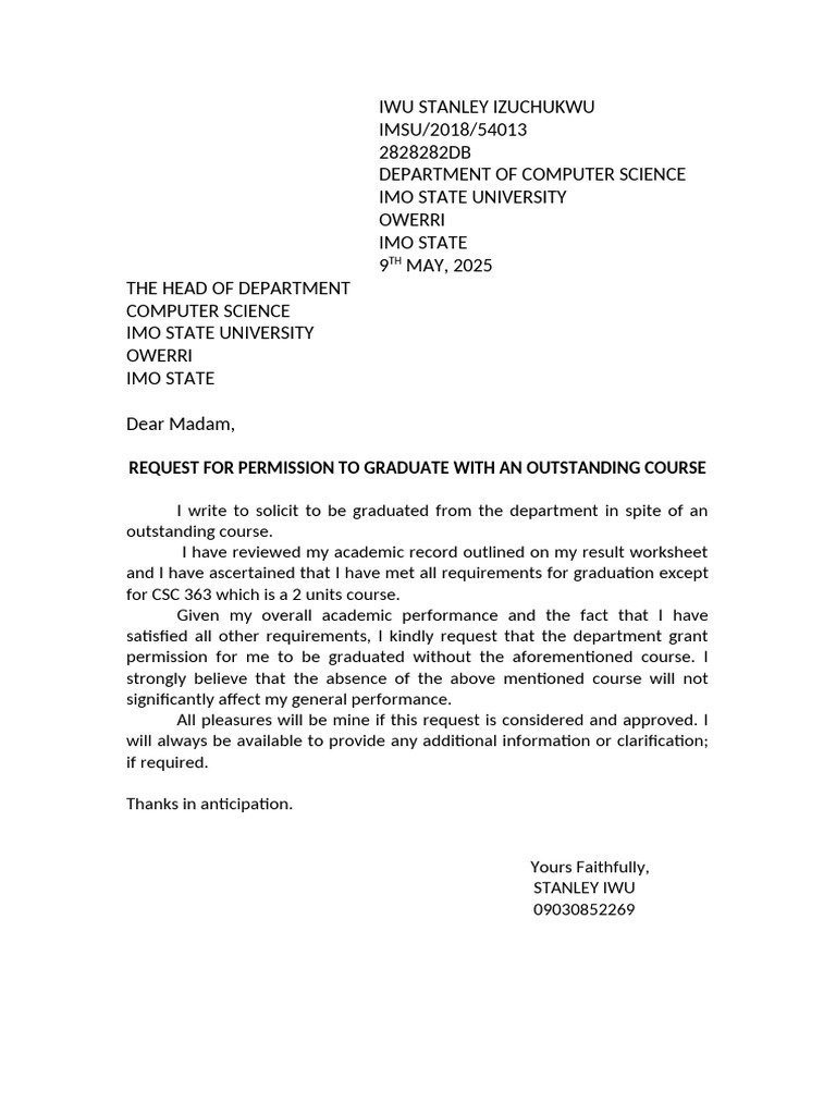 Graduation Request with Outstanding Course | PDF