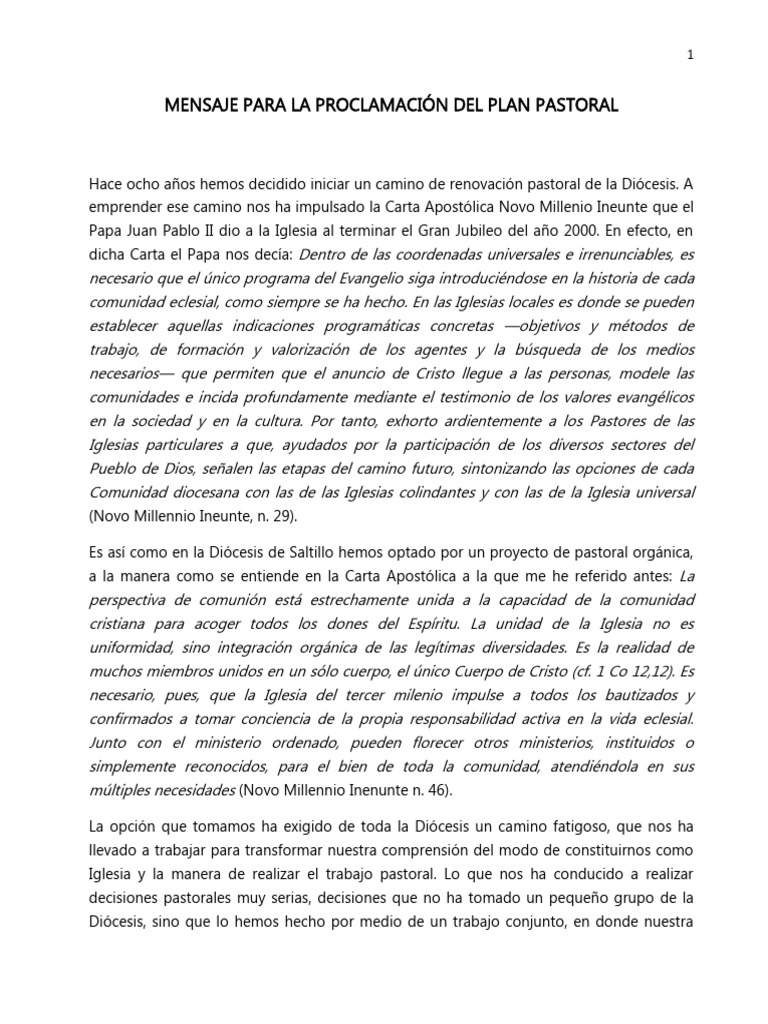 Plan Pastoral Diócesis de Saltillo | PDF | Iglesia Católica | obispo