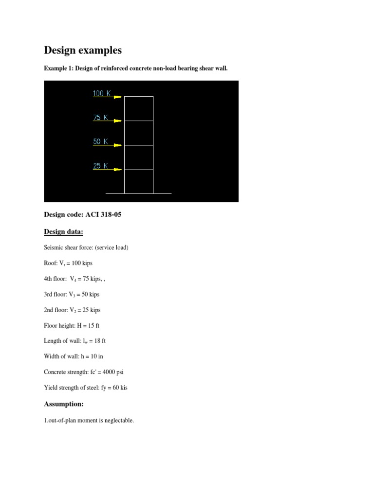 Shear Wall Design Example ACI 318-05 | PDF | Wall | Materials