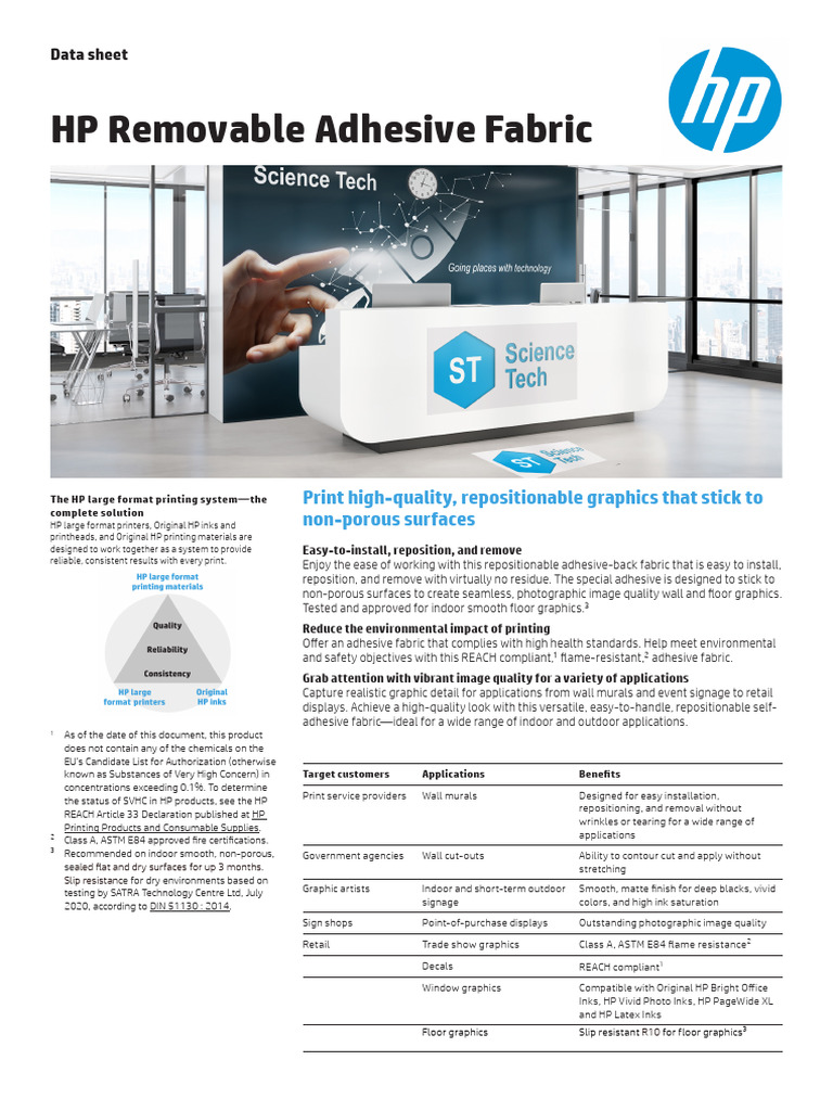 HP Removable Adhesive Fabric - EMEA | PDF | Textiles | Hewlett Packard