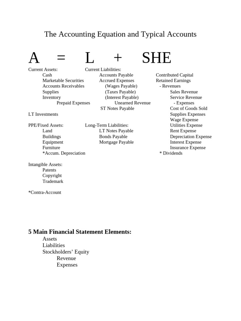 The Accounting Equation and Typical Accounts | PDF
