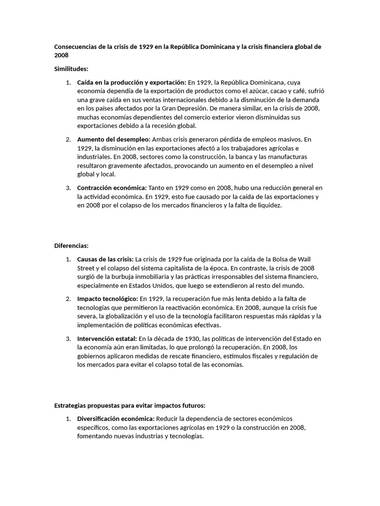 Crisis de 1929 y 2008 en RD: Impactos y Lecciones | PDF | Gran ...