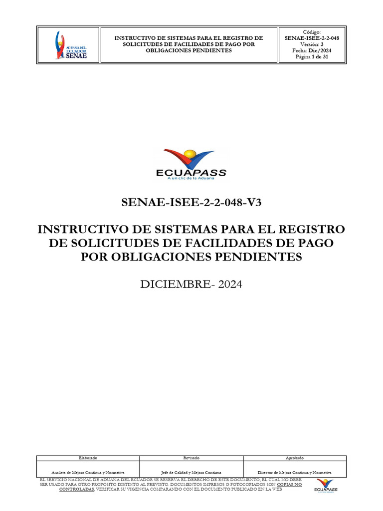 Registro de Facilidades de Pago SENAE | PDF | aduana | Liquidación