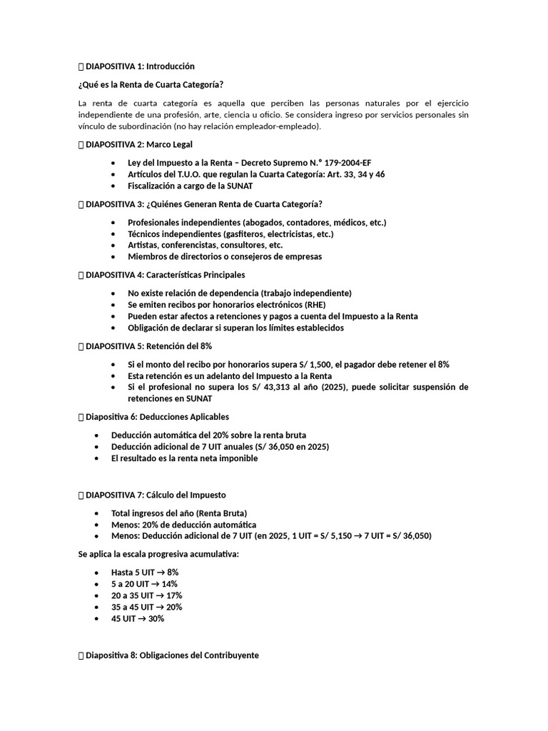 Renta de Cuarta Categoría: Guía Completa | PDF | Impuesto sobre la renta