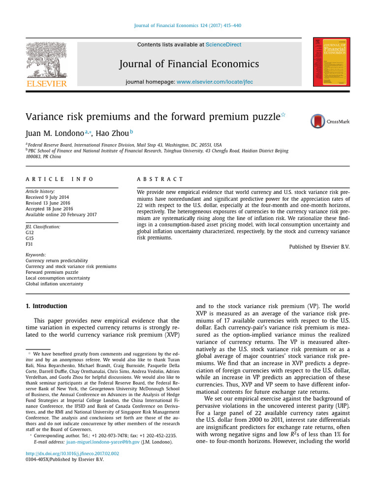 Variance Risk Premiums and The Forward Premium Puzzle | PDF | Foreign ...
