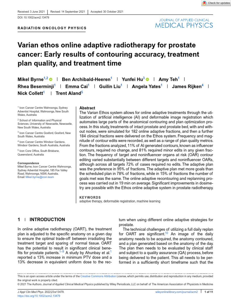 Ethos Adaptive Radiotherapy for Prostate Cancer | PDF | Radiation Therapy