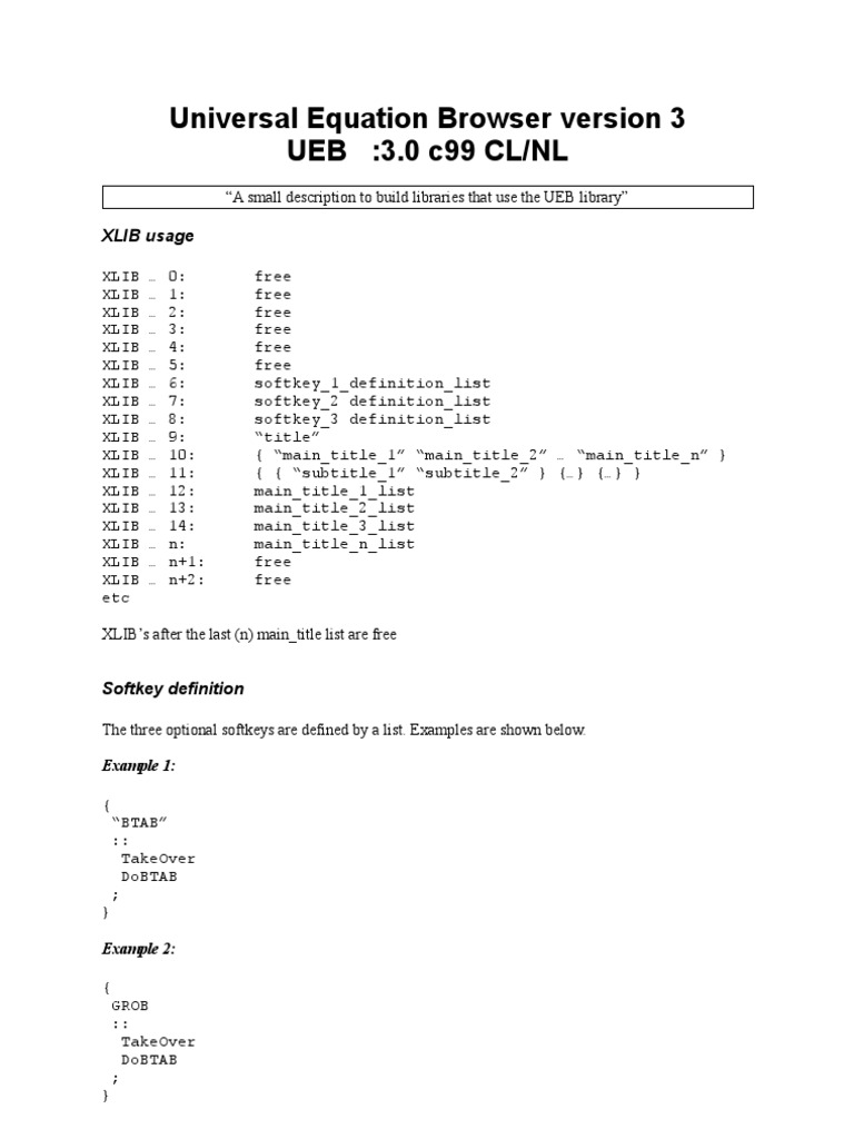 Universal Equation Browser Version 3 UEB3.0 c99 CL/NL XLIB Usage