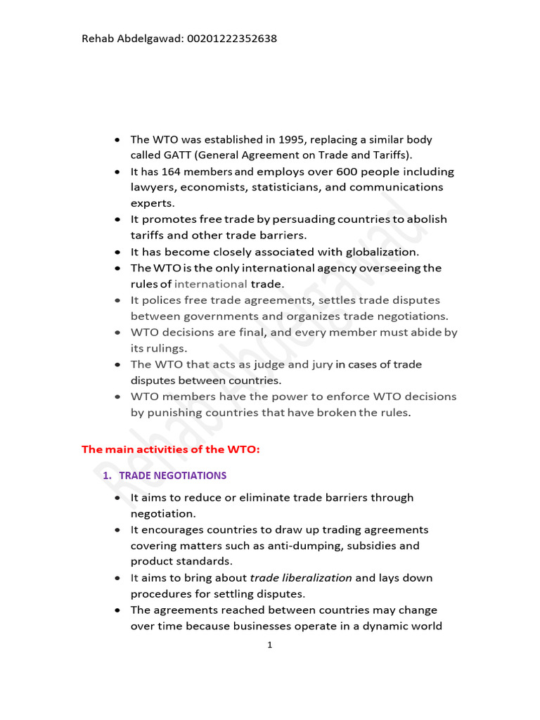 WTO Overview: Functions and Criticisms | PDF | World Trade Organization ...