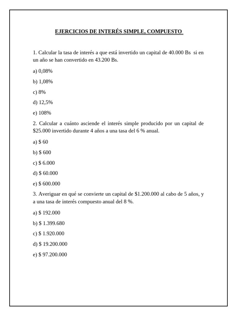 Ejercicios de Interés Simple y Compuesto | PDF
