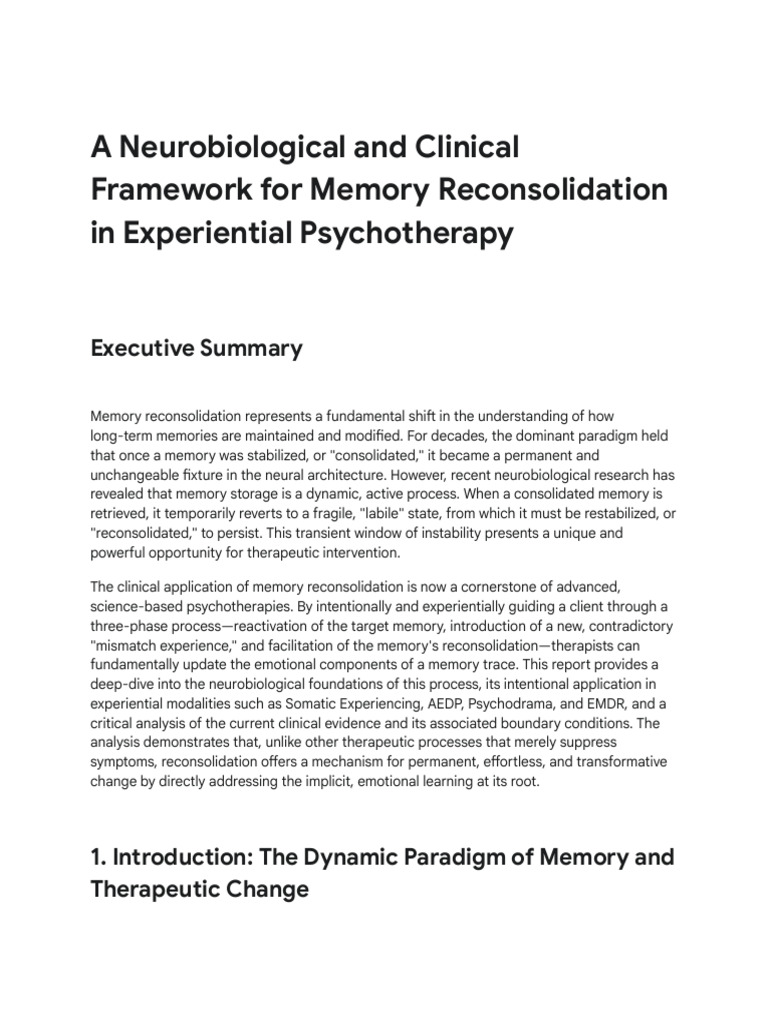 Memory Reconsolidation in Therapy | PDF | Memory | Psychotherapy