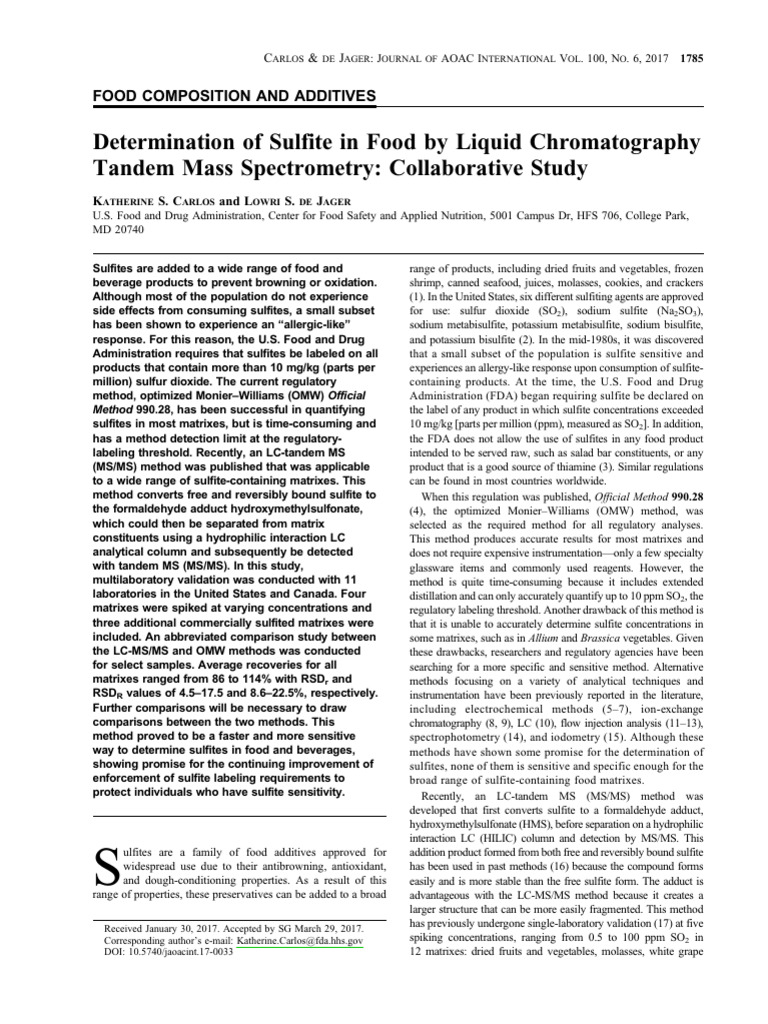 LC-MS/MS Method for Food Sulfite Detection | PDF | Liquid ...