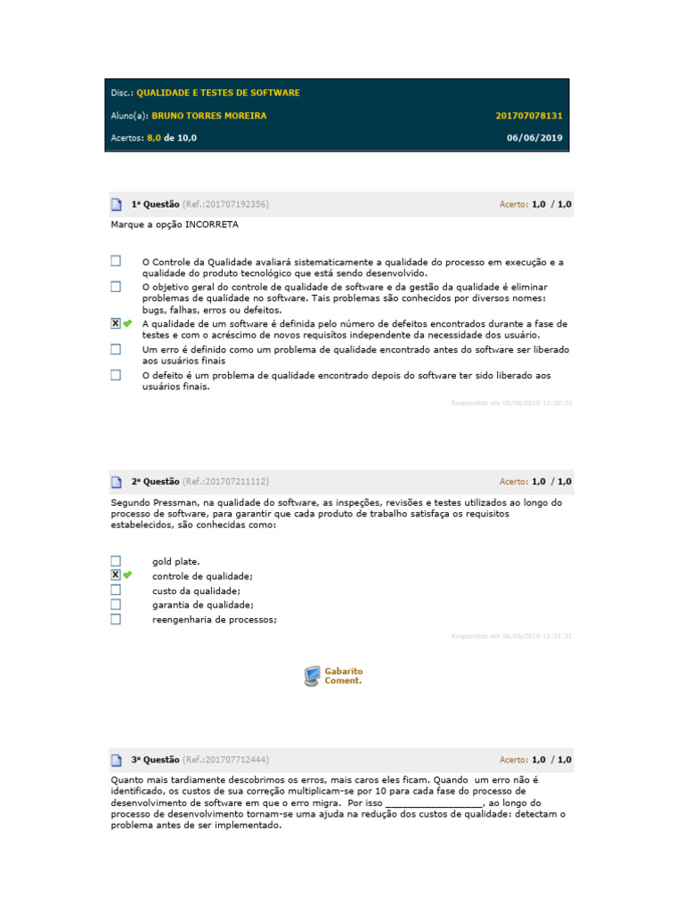 Qualidade e Testes de Software: Análise | PDF | Testes de software ...