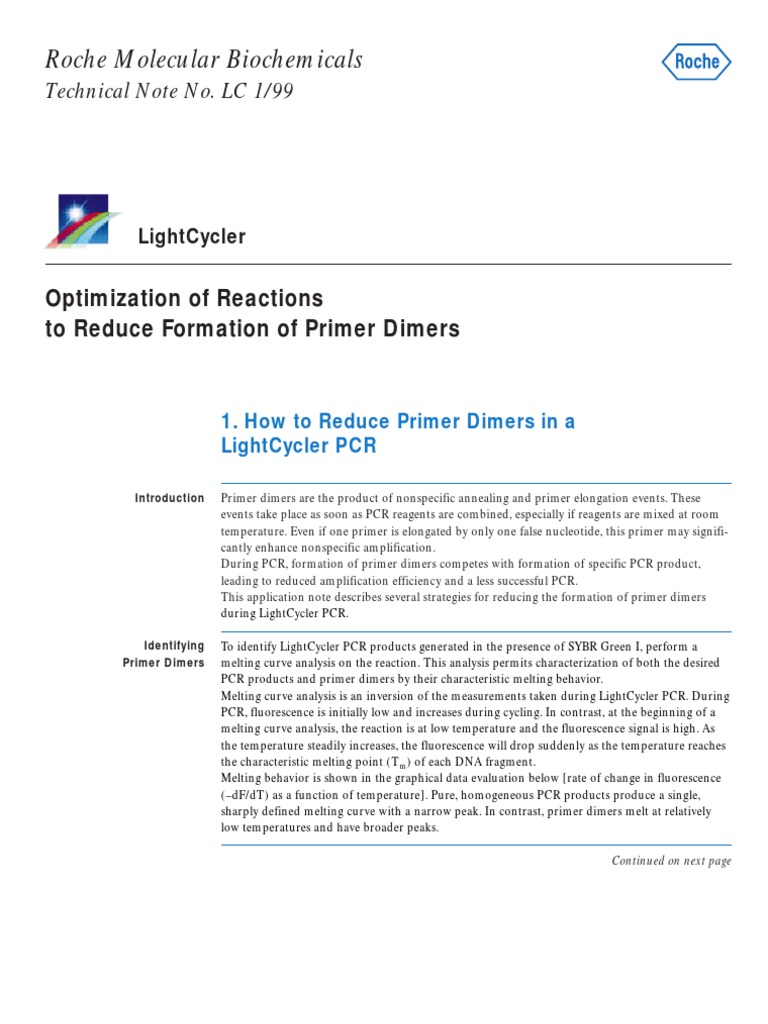 Roche Primer Dimer PDF Primer (Molecular Biology) Polymerase
