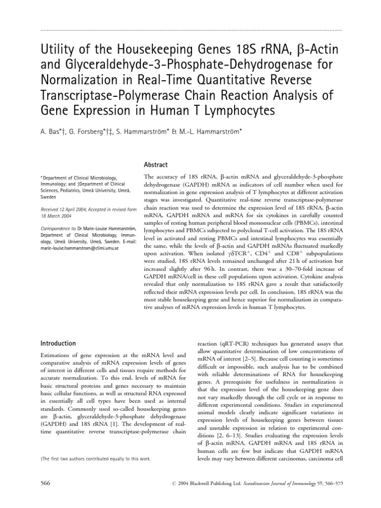 Utility of The Housekeeping Genes 18S rRNA, BActin04 PDF Real