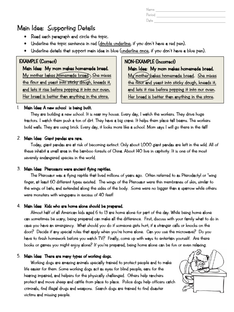 Main Idea: Supporting Details: Name Period Date | PDF | Breads