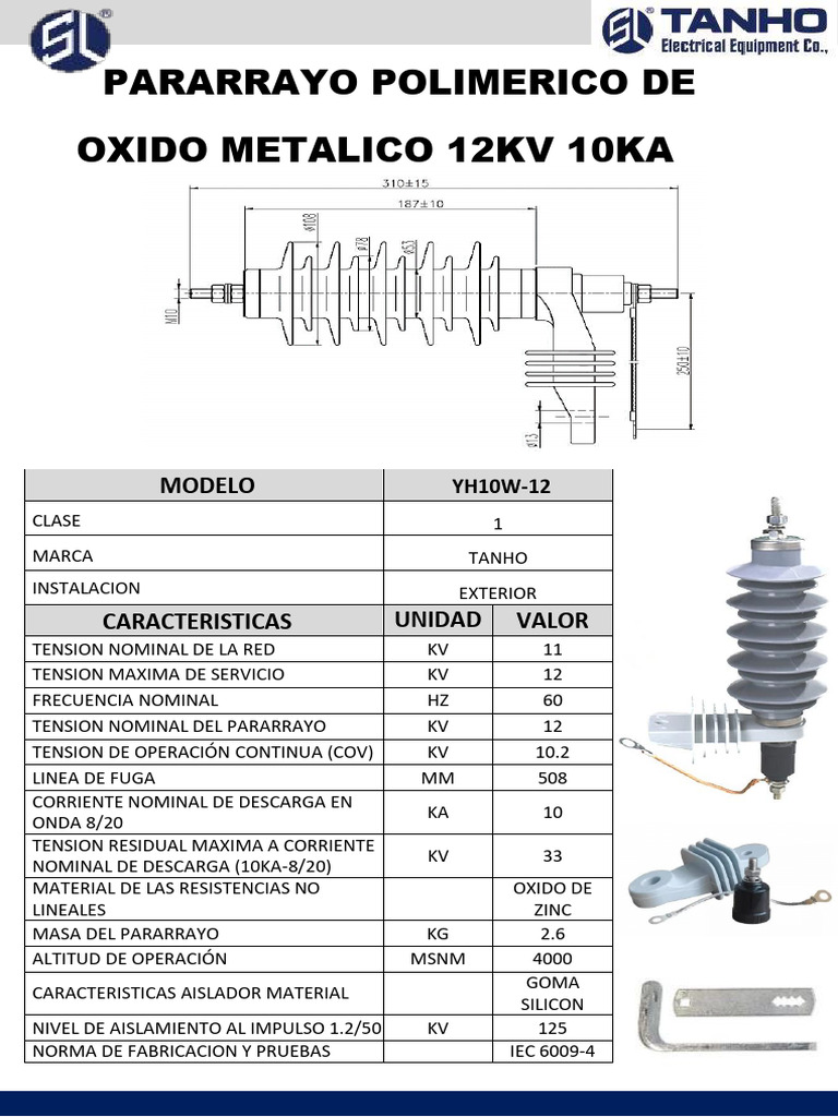 Pararrayo Polimerico de Oxido Metalico 12kv-10ka | PDF