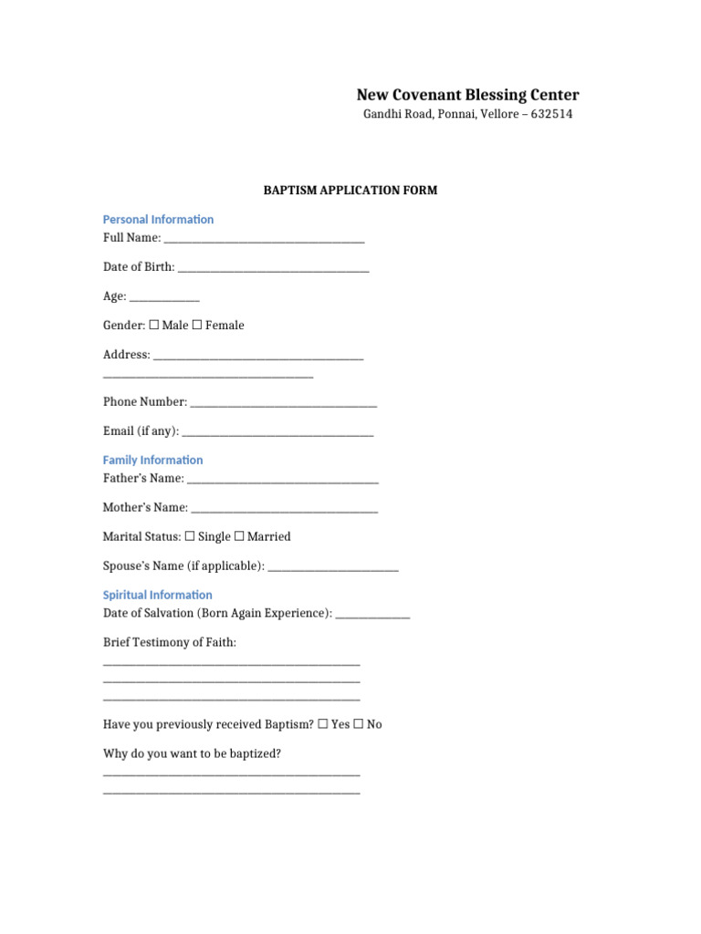 Baptism Application Form | PDF
