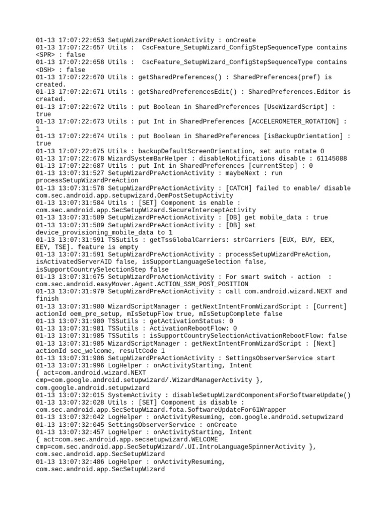 Setup Wizard Pre-Action Log Analysis | PDF | Android (Robot ...