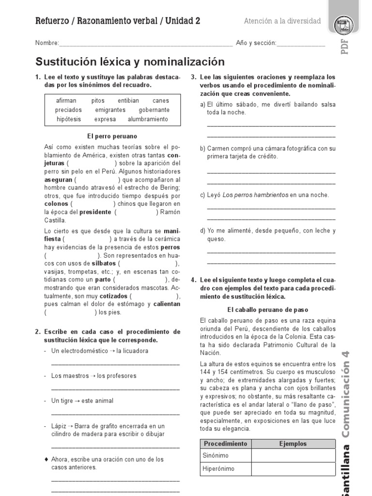Ejemplos de Sustitución Léxica | PDF | Libros para adolescentes