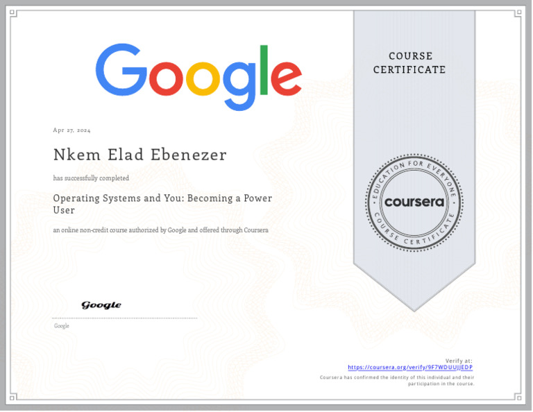 Google Course Completion: OS Power User | PDF