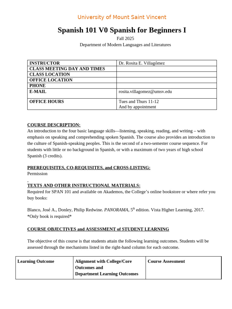 Spanish 101 Course Overview - Fall 2025 | PDF | Artificial Intelligence ...