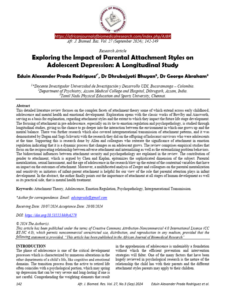 Exploring The Impact of Parental Attachment Styles On Adoslescente ...