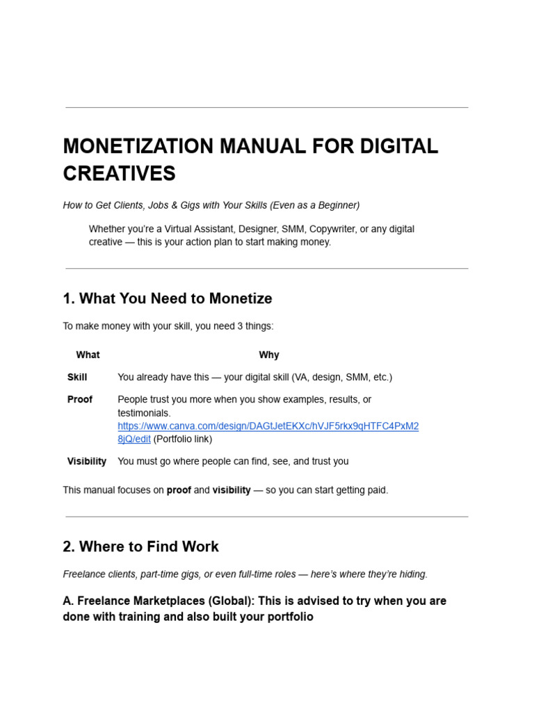 ? Monetization Manual For Digital Creatives | PDF