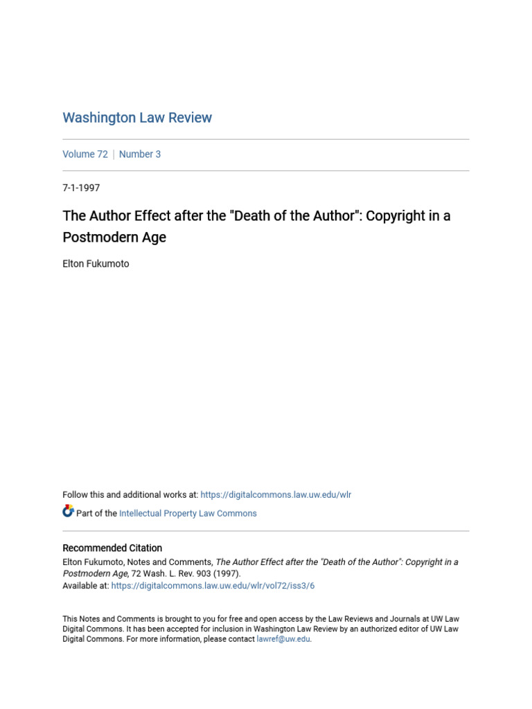 The Author Effect After The Death of The Author - Copyright in A | PDF ...