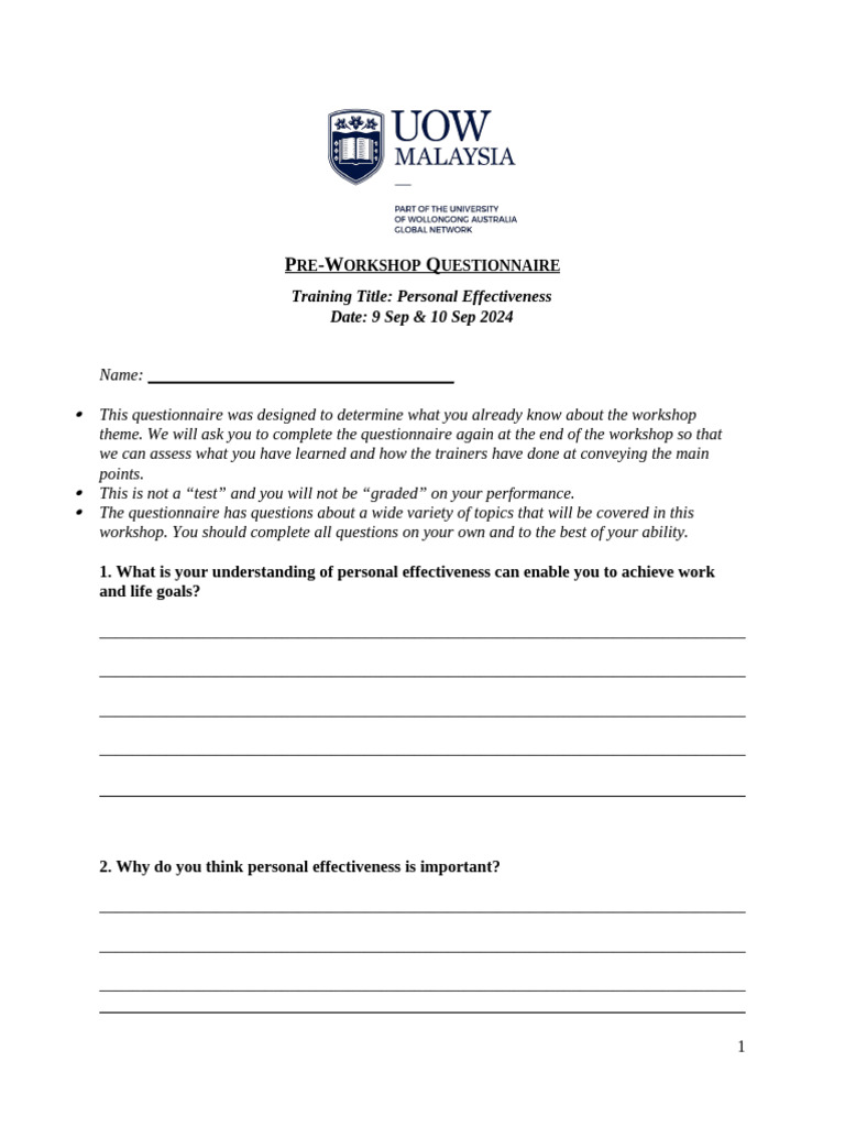 Pre-Questionnaire - NDP 7 | PDF | Questionnaire | Procedural Knowledge