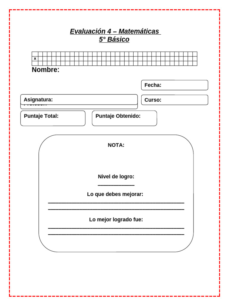 Evaluación de Matemáticas 5° Básico | PDF