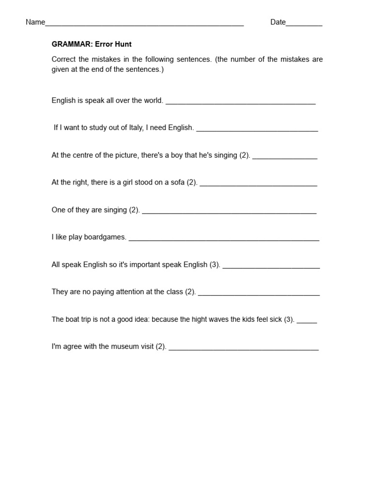 Error Hunt Grammar Exercises | PDF