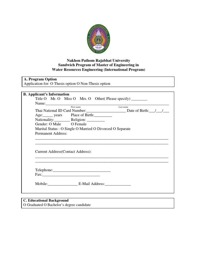 Nakhon Pathom Rajabhat University Sandwich Program Of Master Of Engineering In Water Resources Engineering International Program A Program Option Postgraduate Education Graduate School