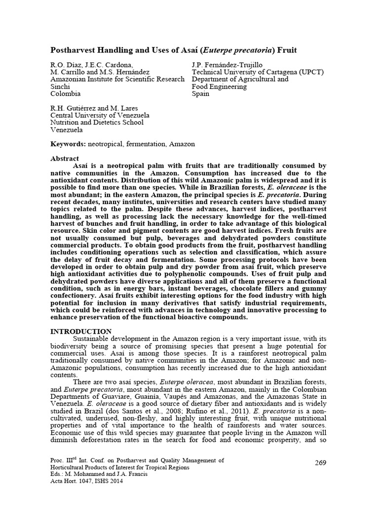 Díaz Et Al 2014 - Postharvest Handling and Uses of Asaí (Euterpe ...