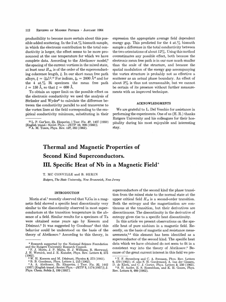 Specific Heat of Nb in Magnetic Field | PDF | Heat | Electrical ...