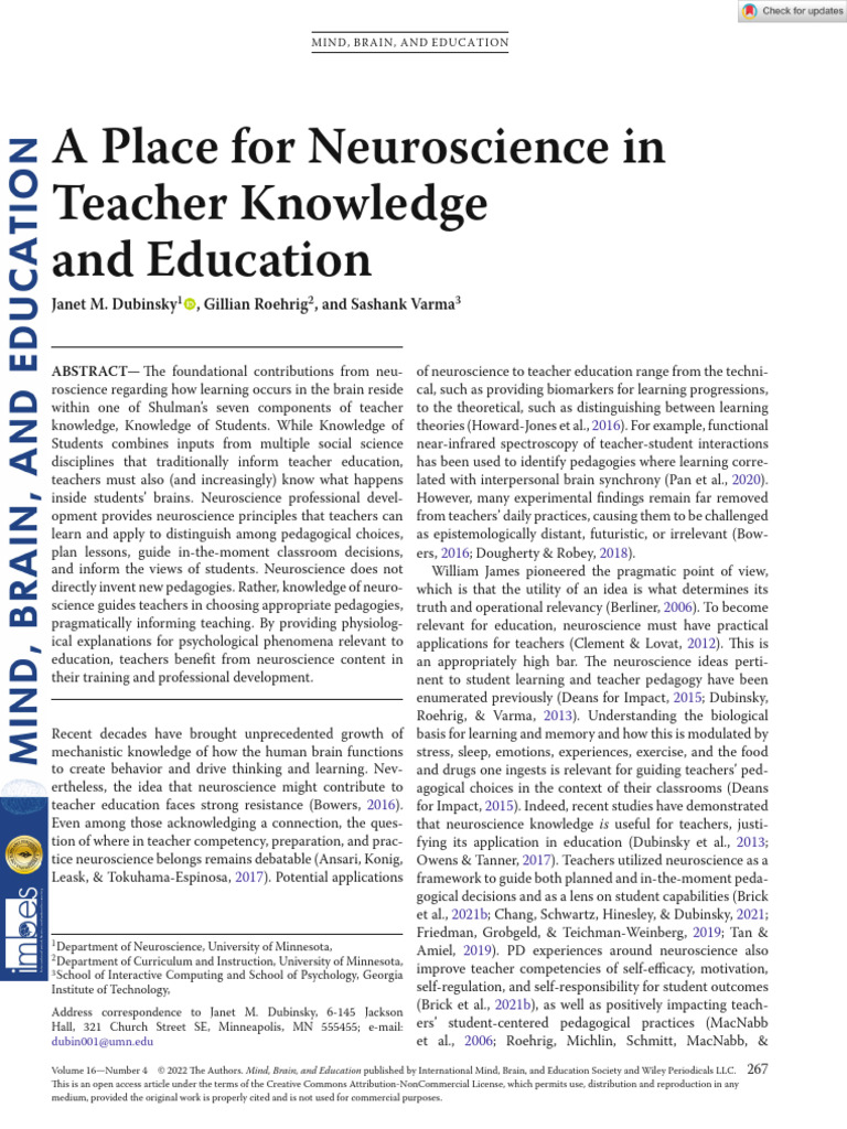 Neuroscience in Teacher Education | PDF | Learning | Pedagogy