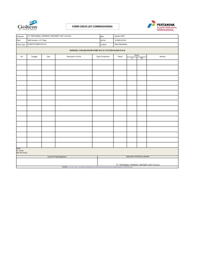 Form Check List Commisioning | PDF