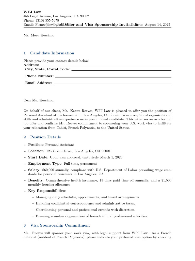 1 Candidate Information: Job Offer and Visa Sponsorship Invitation ...