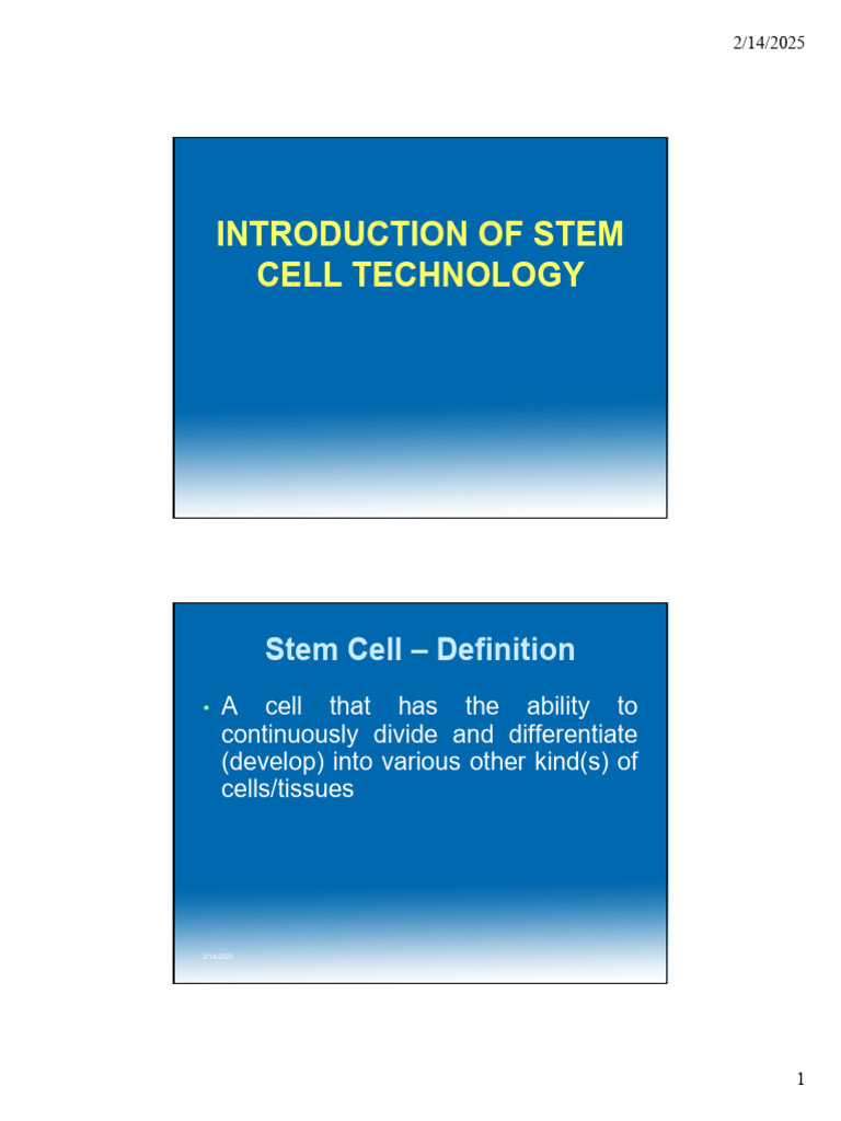 Overview of Stem Cell Technology | PDF | Embryo | Stem Cell